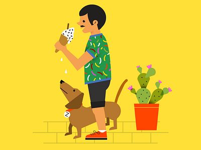 summer mood cactus character dog flat funny ice cream illustration illustrator patterns sausage dog summer