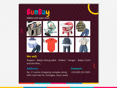 BunBay kiddies and superstore eflyer colorful design eflyer flyer graphics design kiddies store kids photoshop photoshop flyer social media square flyer