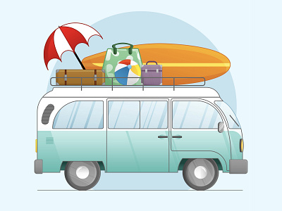 Beach Time. 🏖 adobe beach beach time design illustration illustrator minivan summer vehicle