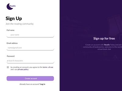 Readix Sign-up page sign up ui web