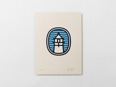 Lighthouse Poster design icon lake lighthouse logo mark port sea thick lines vector water waves