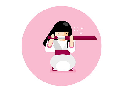Sensei fight girl guru illustration japan katana kimono pink samurai sandals sensei