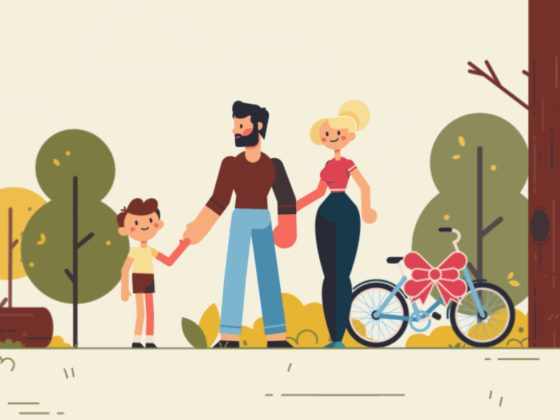 Sberbank Life Insurance animation bike design family father happy illustration2d infografika insurance kid mother motion