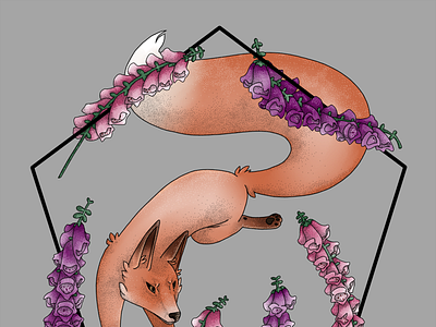 Foxgloves design flowers fox graphic design illustraion