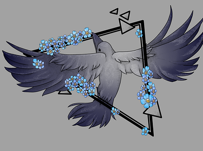 Crow and Forget-me-Nots birds crow flowers graphic design illustraion