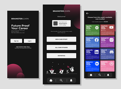 Learn-On-The-Go Case Study App (Brainster Learn) app branding design illustration logo typography ui ux vector