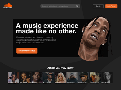 SoundCloud Landing Page Redesign app branding design graphic design illustration typography ui ux vector