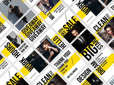 Urban Style Instagram Puzzle feed template. Canva template. brand clothing style urban wear yellow