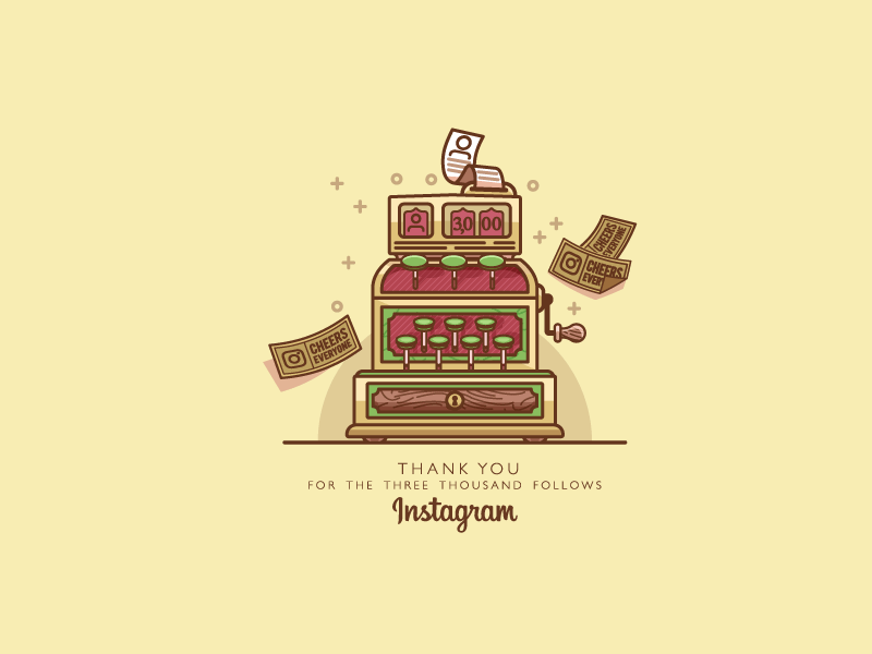 Three Thousand Follows 3000 cash-register celebration followers illustration instagram logo-design logo-type minimal shopping symbol thank-you