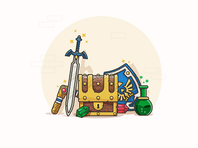 Link's day off flat gems icon illustration magic mystic shield snes sword symbol treasure zelda