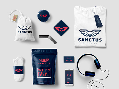 Sanctus Fitness logo design v2 brand clean fit gym icon identity lifestyle logo mark minimal symbol wings