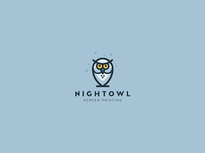 NIGHTOWL Screen printing bird brand clean icon identity logo mark minimal night owl stars symbol
