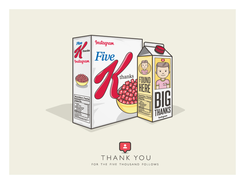 5k Instagram Thank You breakfast cereal character desk flat flat-design followers icon milk minimal morning working