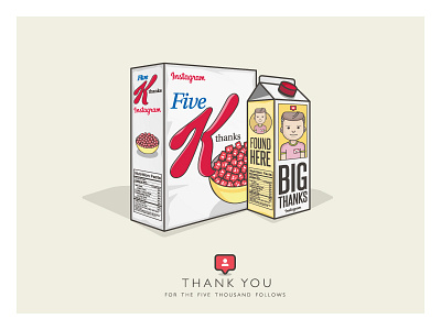 5k Instagram Thank You breakfast cereal character desk flat flat design followers icon milk minimal morning working