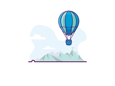 Get Away balloon blue clouds flat design free holiday hot air balloon illustration minimal mountains relax trip