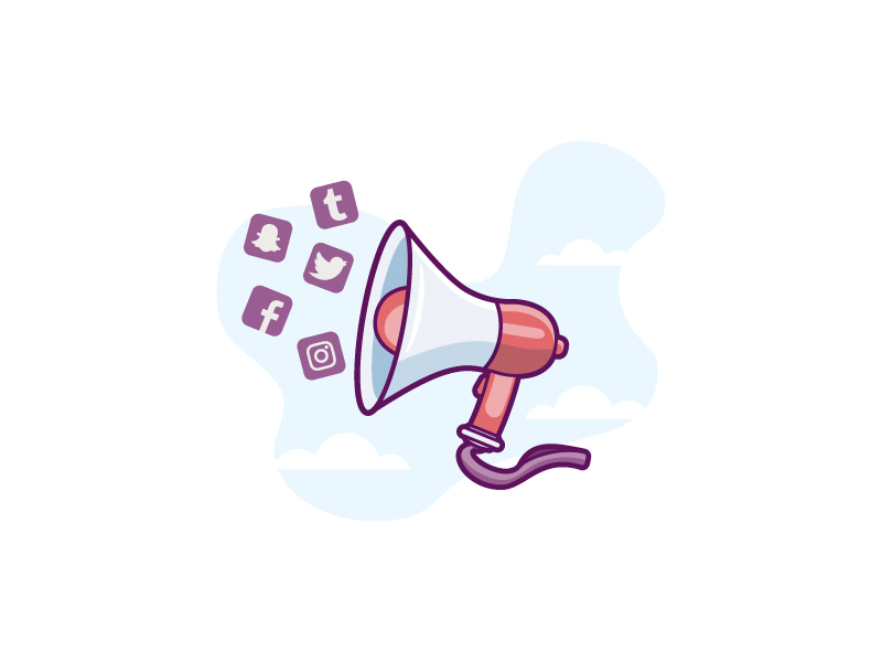 Socially Needy chat connect contact flat-design illustration loudhailer megaphone minimal platform retro shout social