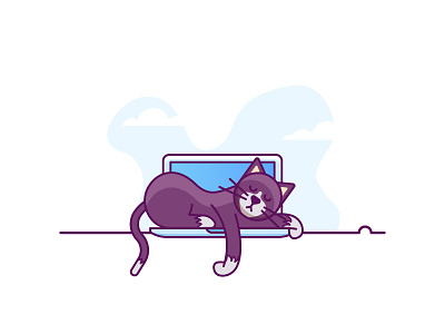 No Work For You cat flat-design illustration laptop lazy mac minimal pets simple sleep tux work