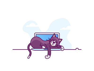 No Work For You cat flat design illustration laptop lazy mac minimal pets simple sleep tux work