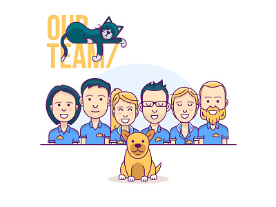 Teamwork avatar cat dog flat-design illustration lazy minimal pets sleep team teamwork work