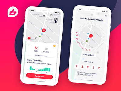 Bike Sharing App Concept - BIXI like favourite card iphone x pin code product design timer ui ux