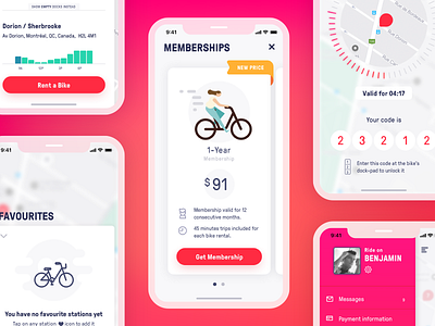 Bike Sharing App Concept - BIXI like iphone x membership membership card product design ui ux