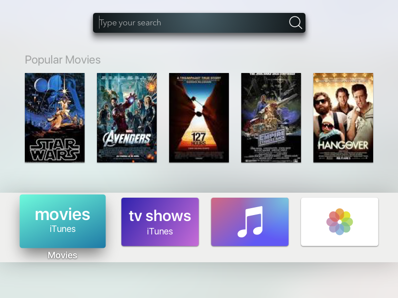 TV search search bar shadows 3d user interface user experience ux tv mockup apple tv