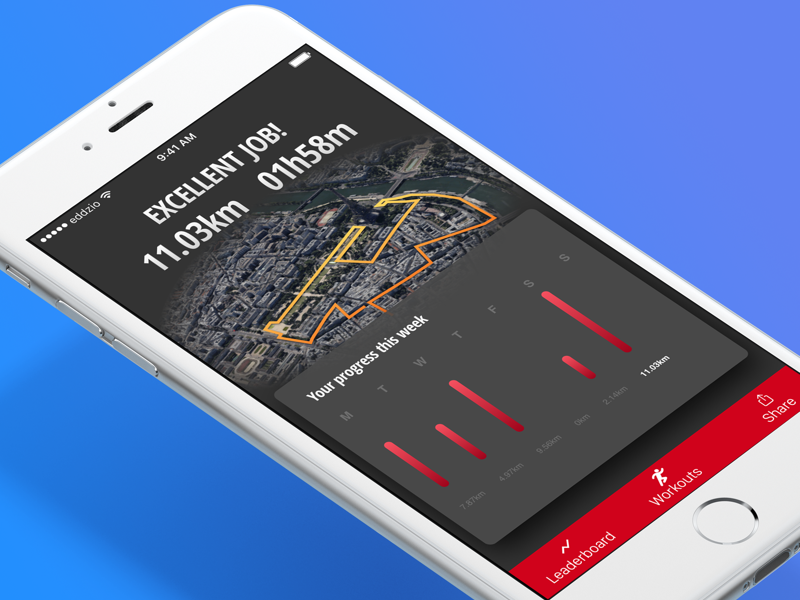 041 Workout Tracker map paris run rank stats red workout tracker 100 dailyui