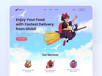 Ghibli Food Delivery branding character delivery design flat illustration food food delivery ghibli graphic design illustration landing landing page logo ui web