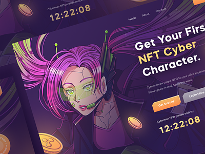 Cybermon NFT anime branding character crypto cyber cyberpunk design flat illustration illustration landing landingpage logo nft painting purple ui vector web