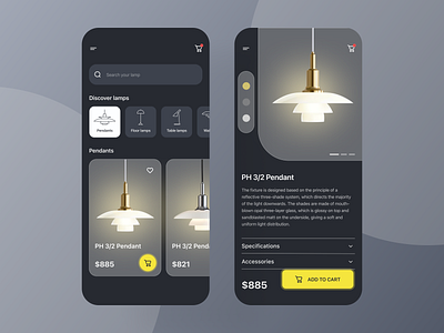 Lamp Product Mobile App Design app design ecommerce interior shop ecommerce lamp lamps light product design lighting mobile trending ui