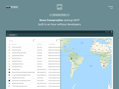 Nova Conservation MVP Startup ios app low code development mvp no code startup table ui ux volunteer web app