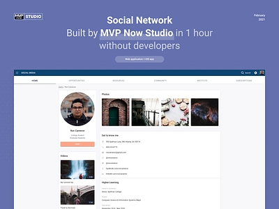 Socail Network MVP design ios app low code development no code social network startup ui ux user interface user profile web app web design