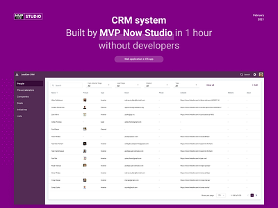 CRM system MVP crm ios app low code development mobile app mvp no code startup table ui ui ux user interface web app webdesign