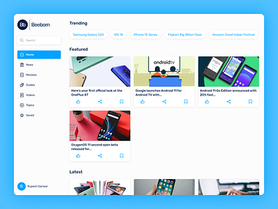 Beebom website - homepage design reviews tech news user experience user interface website design