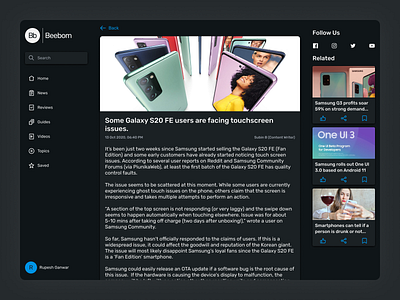Beebom website - article (dark mode) dark mode design reviews tech news user experience user interface website design