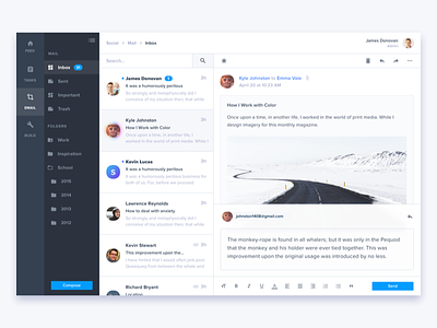 User Inbox dashboard email gallery icons layout photography pictures settings sketch social typography ui