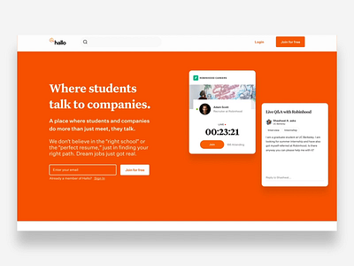 Hallo Landing Page Concept concept landing page landing page ui orange recruiter student