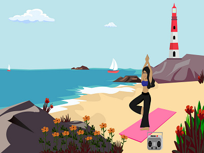 Woman doing yoga on the beach
