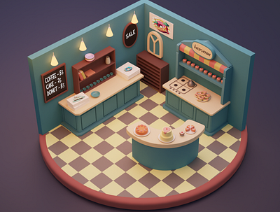 CUTE PASTRY SHOP ISOMETRIC 3D 3d flat isometric pastry shop