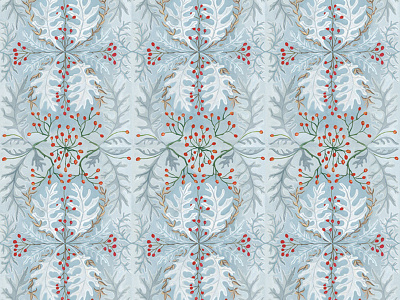 Winter berries botanical illustration pattern