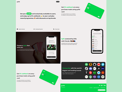 Guild: A Finance Landing Page app branding credit card design finance finance app green illustration ui web website