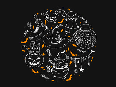 Collection of Halloween symbols artwork books design designs flat halloween icon illustration illustrations lineart linedrawing minimal posters symbols trickortreat typography wallpaper