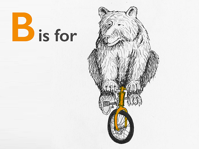 B is for... a bear on a bike! animals black and white illustration phonics