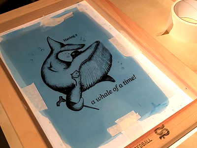 Having a whale of a time! design illustration pen and ink screen printing silk screen sketch