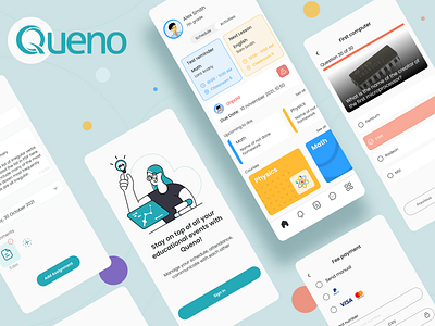 Education management app | Queno app app design branding design education managment online student teacher ui ux