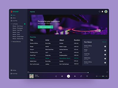 Winamp Music Player - Dark Mode app design ui ux