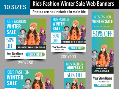 Kids Fashion Winter Sales Banners ad ads advertising banner ad banner design banner template banners christmas christmas sale flat banner holiday kids fashion marketing new year sale promotion