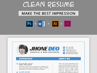 Resume/CV clean resume cover letter creative curriculum vitae cv cv resume editable elegant elegant resume eps eps file idml illustrator resume indd indesign resume