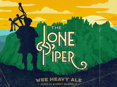 The Lone Piper ale bagpipes beer beer label castle craft beer illustration landscape