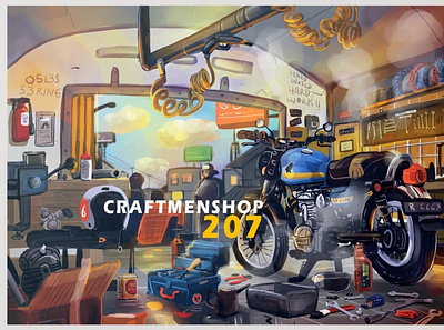 workshop custom bike illustration